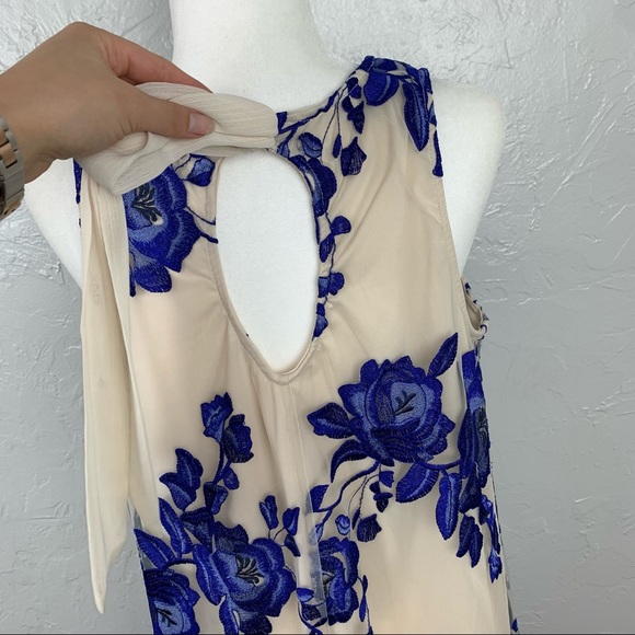 NWT Beige by Eci blue embroidered Floral A-line flowy tulle dress L - Picture 6 of 11